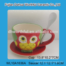 Lovely owl design ceramic coffee cup with spoon,ceramic coffee cup with saucer